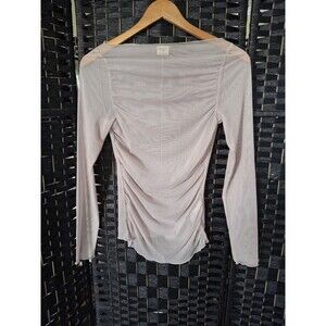 Abercrombie & Fitch Tan Sheer Mesh Ruched Long Sleeve Top Small Y2K Cyber Sleaze